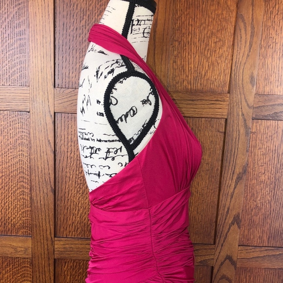 Halston Ruched Fitted Halter Dress - Medium - Red - Picture 3 of 8
